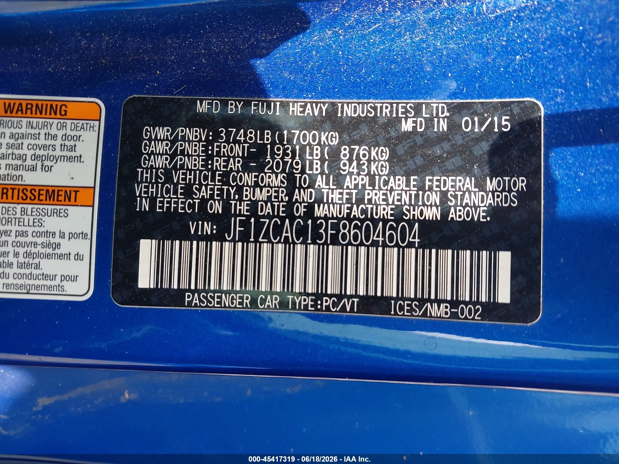 2015 Subaru Brz Limited Синий vin: JF1ZCAC13F8604604