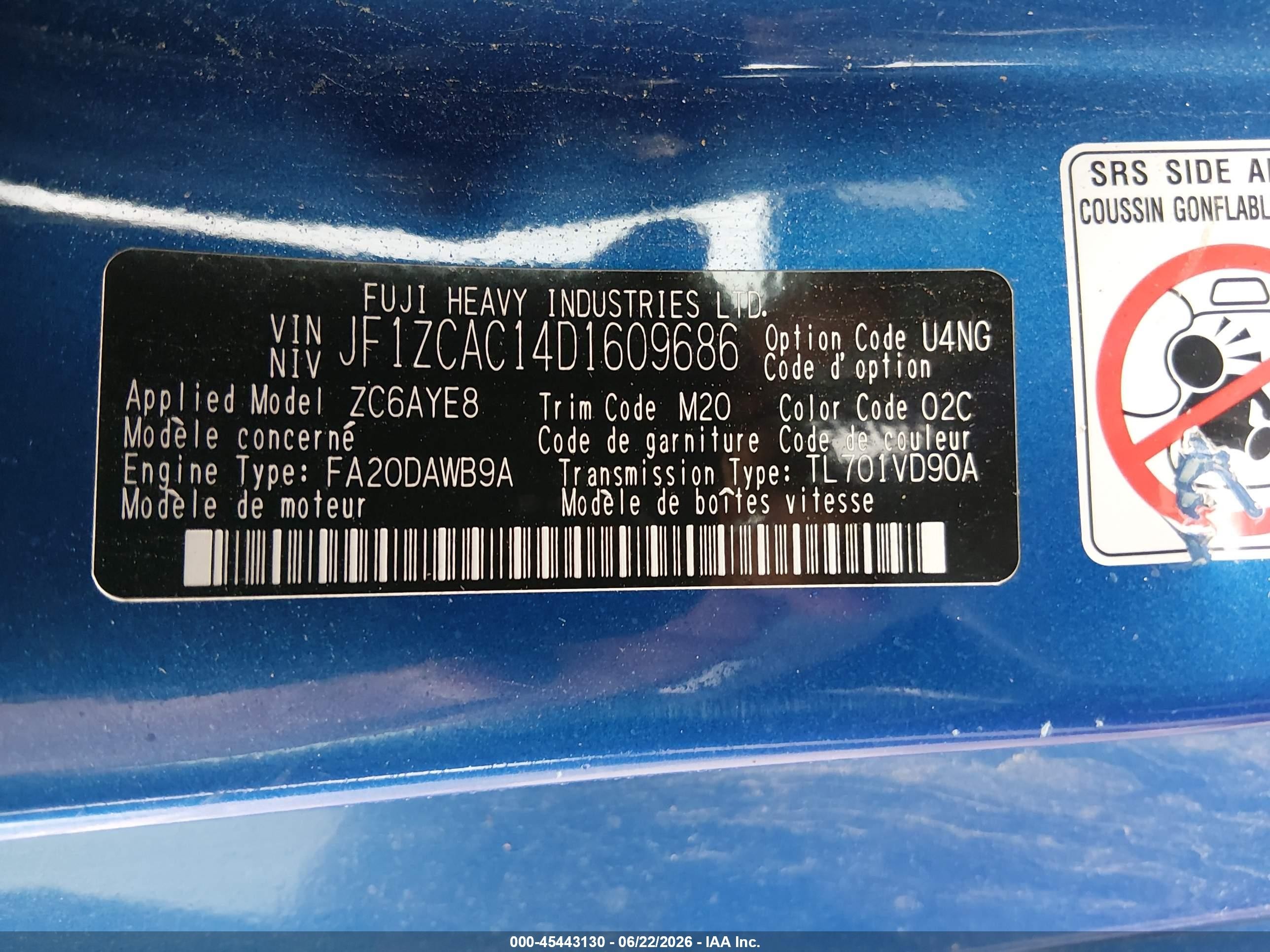 2013 Subaru Brz Limited Blue vin: JF1ZCAC14D1609686