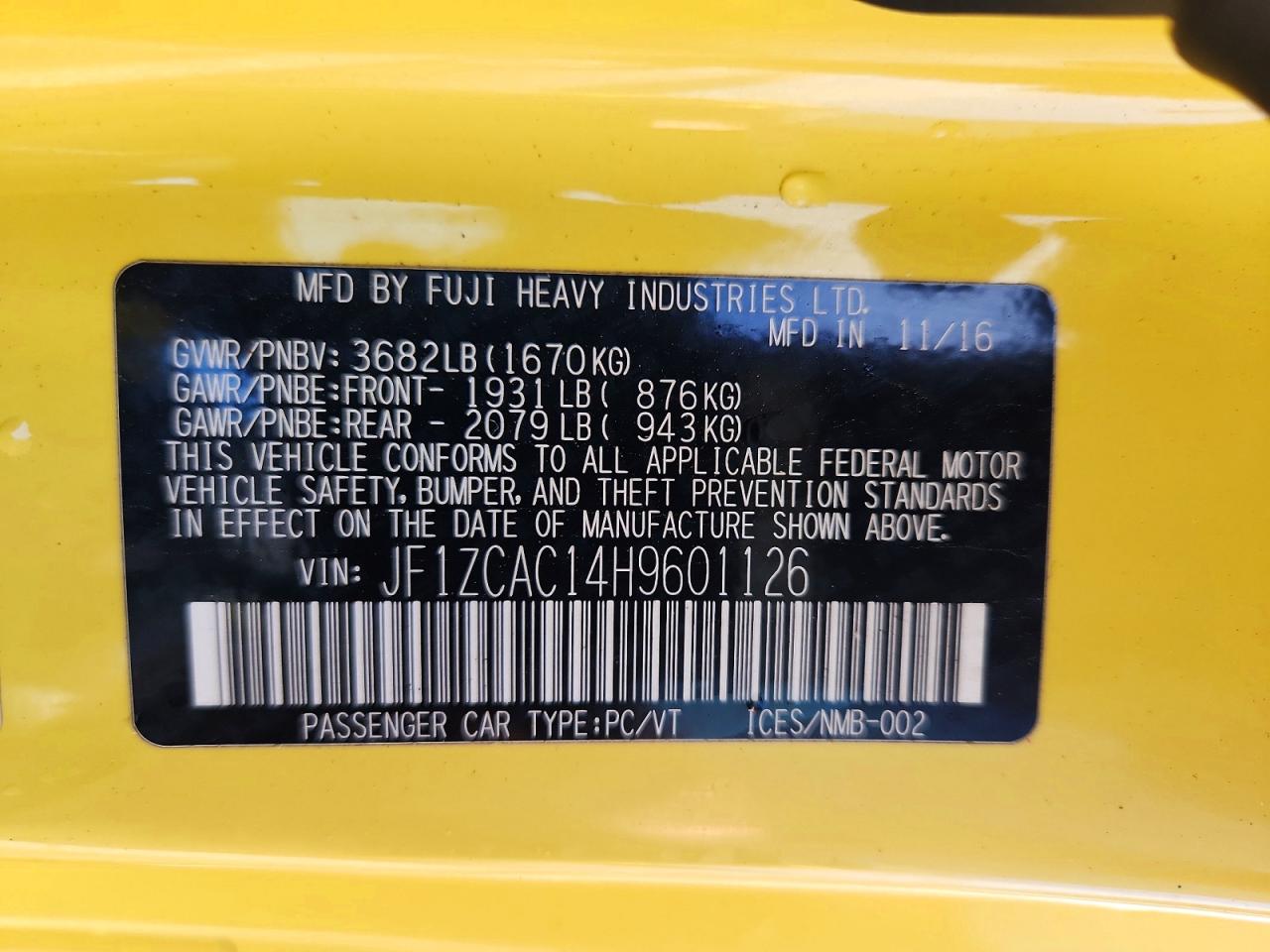 2017 Subaru Brz 2.0 Limited Yellow vin: JF1ZCAC14H9601126
