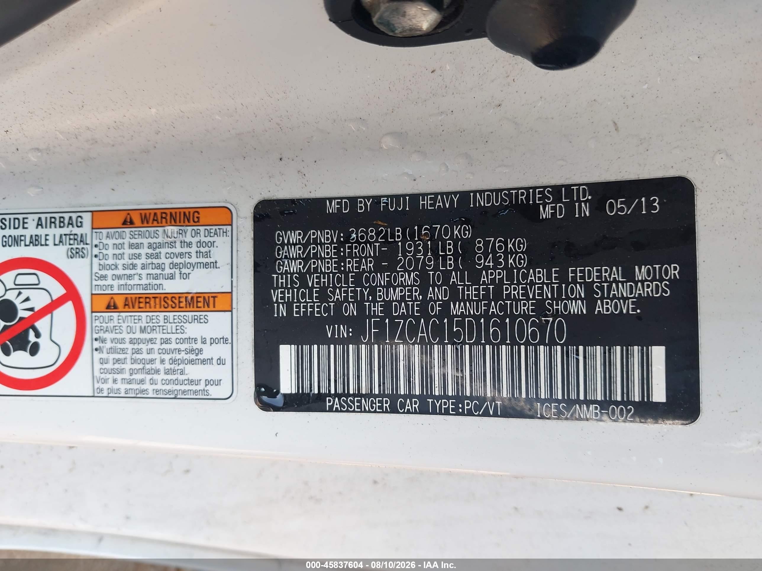 2013 Subaru Brz Limited White vin: JF1ZCAC15D1610670