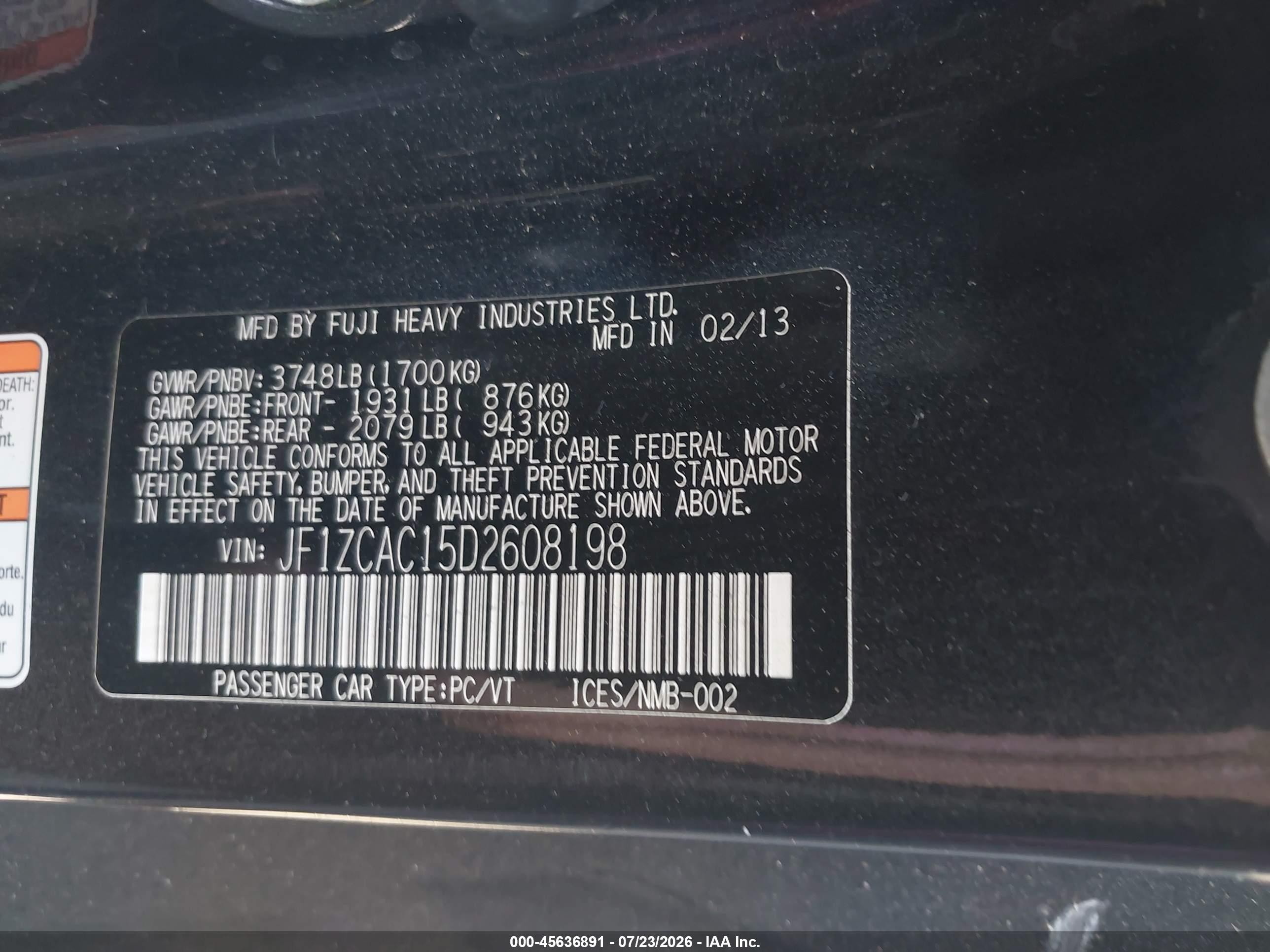 2013 Subaru Brz Limited Black vin: JF1ZCAC15D2608198