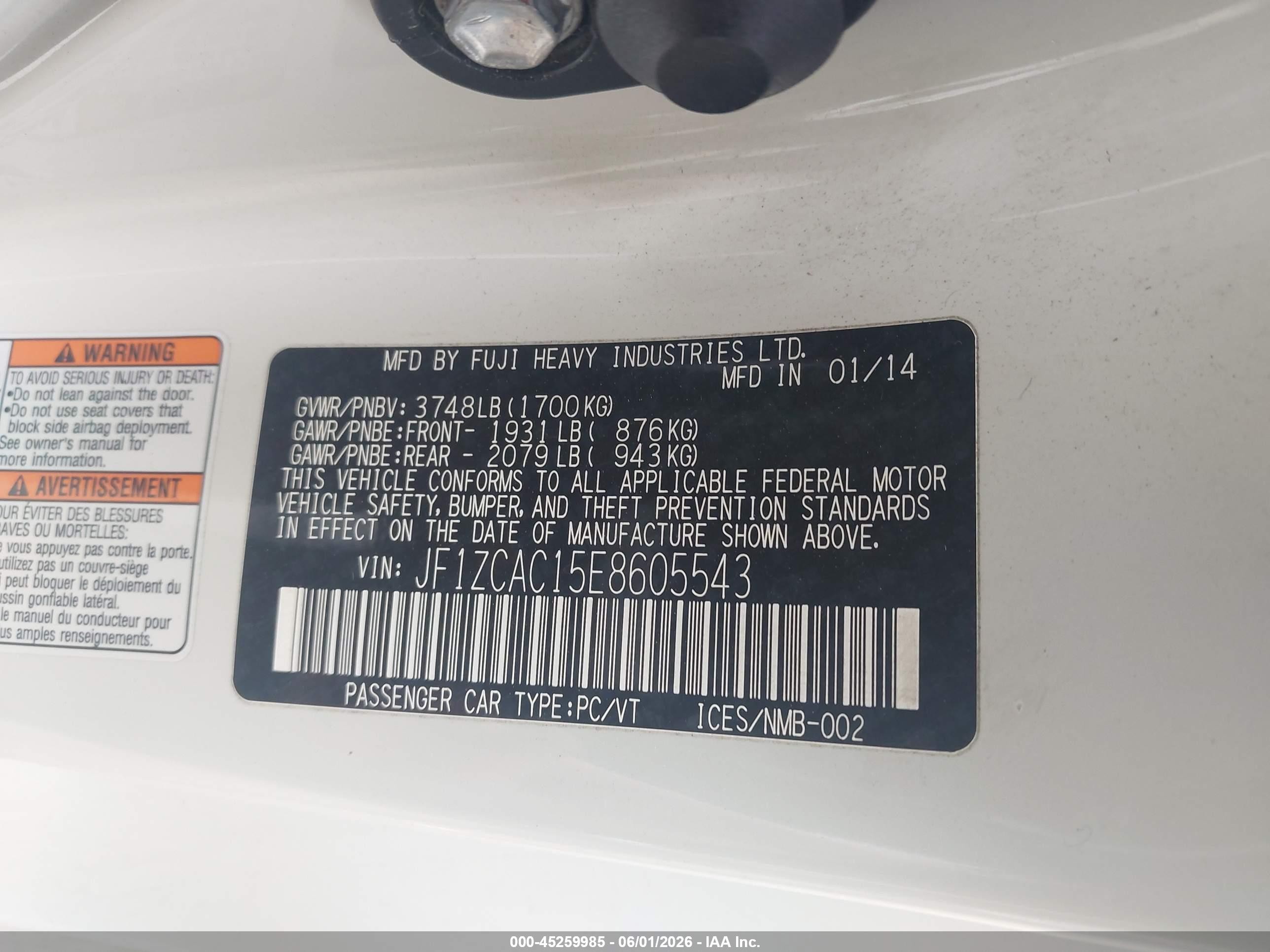 2014 Subaru Brz Limited Белый vin: JF1ZCAC15E8605543