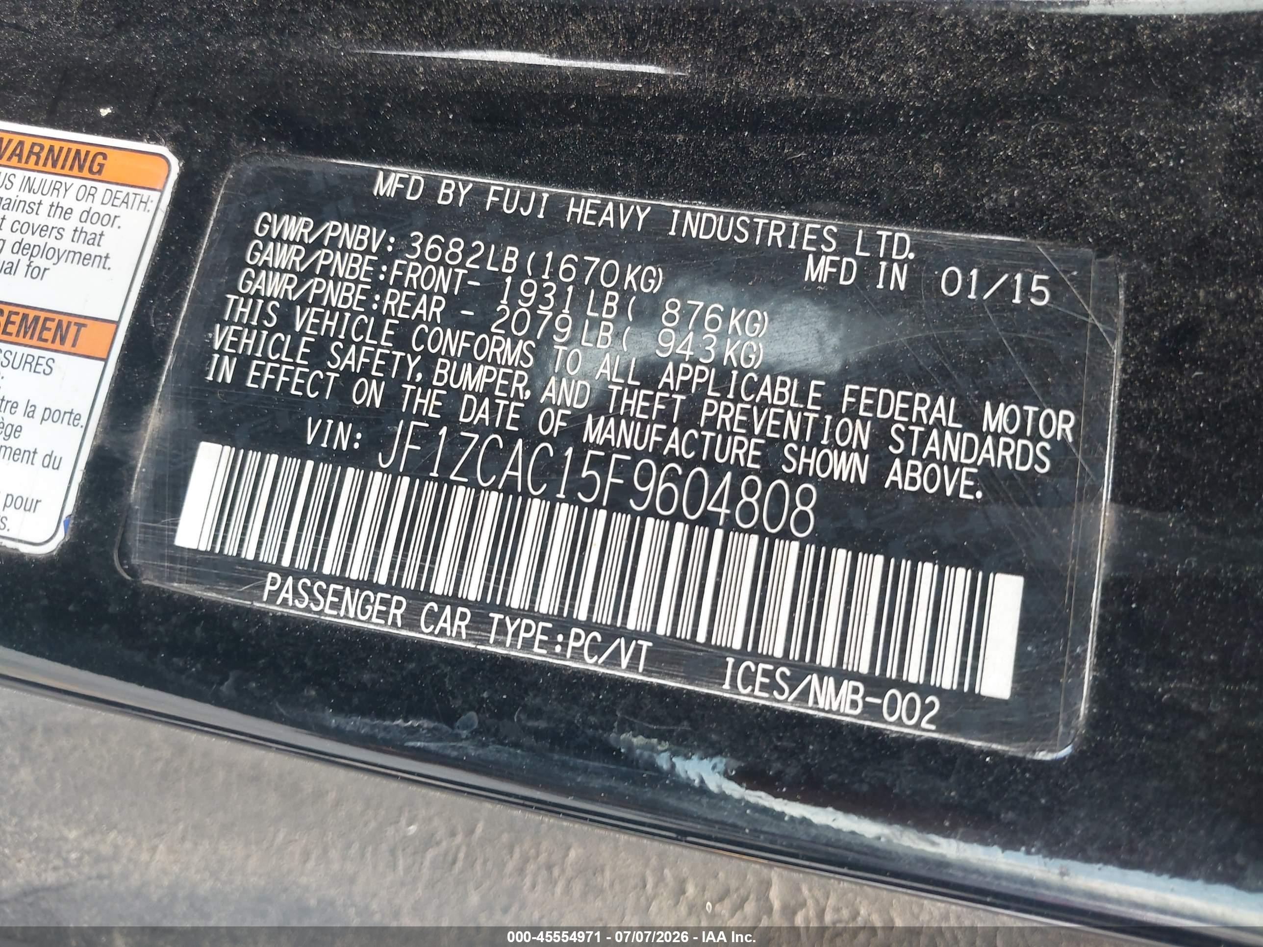 2015 Subaru Brz Limited Black vin: JF1ZCAC15F9604808