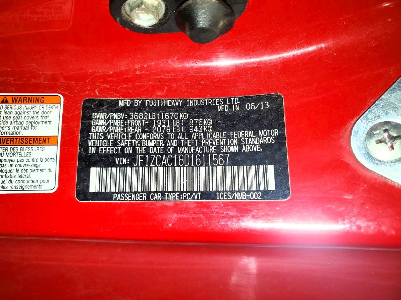 2013 Subaru Brz 2.0 Limited Red vin: JF1ZCAC16D1611567