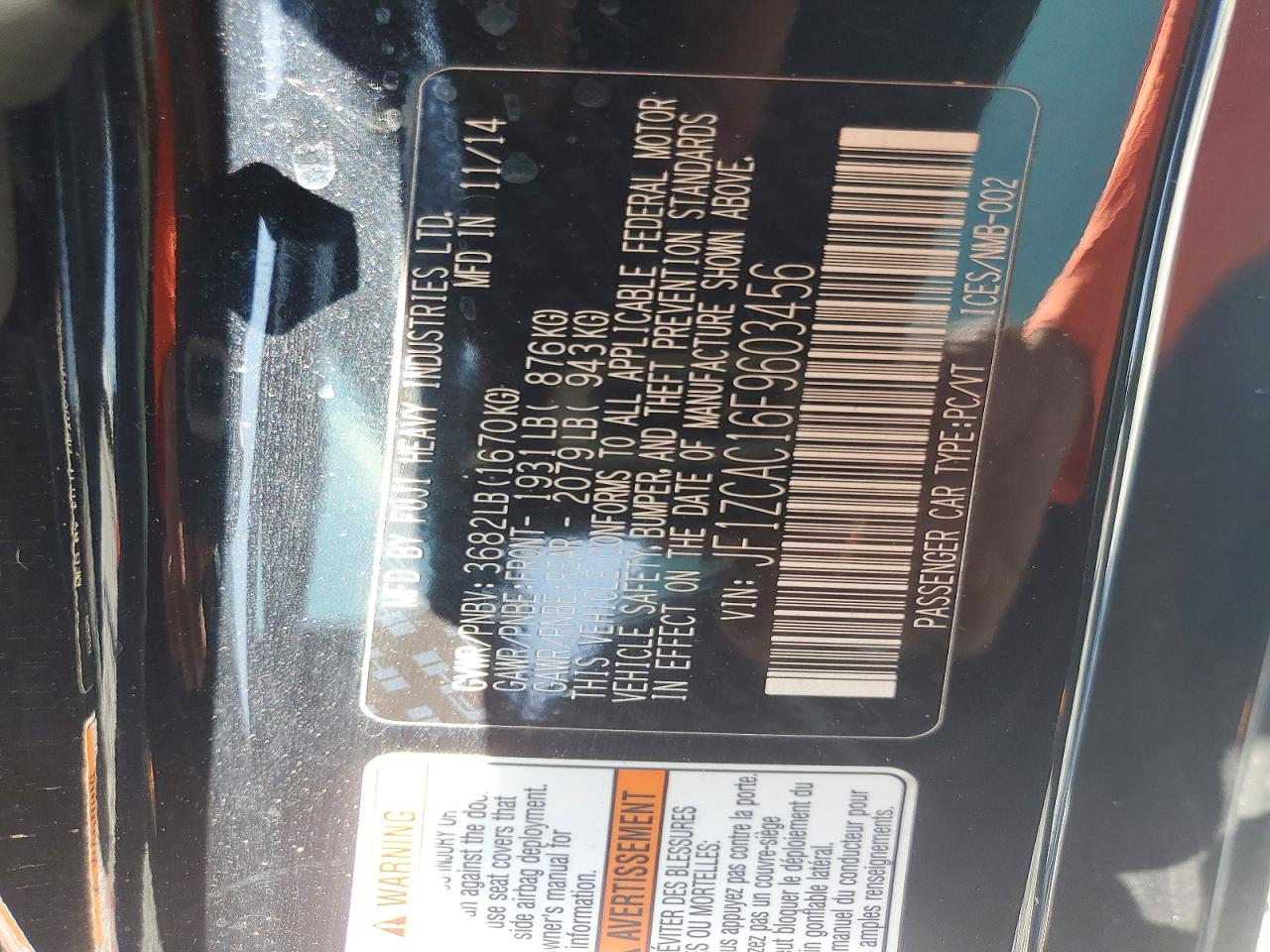 2015 Subaru Brz 2.0 Limited Black vin: JF1ZCAC16F9603456