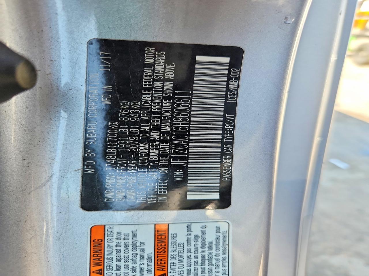 2017 Subaru Brz 2.0 Limited Silver vin: JF1ZCAC16H8606611