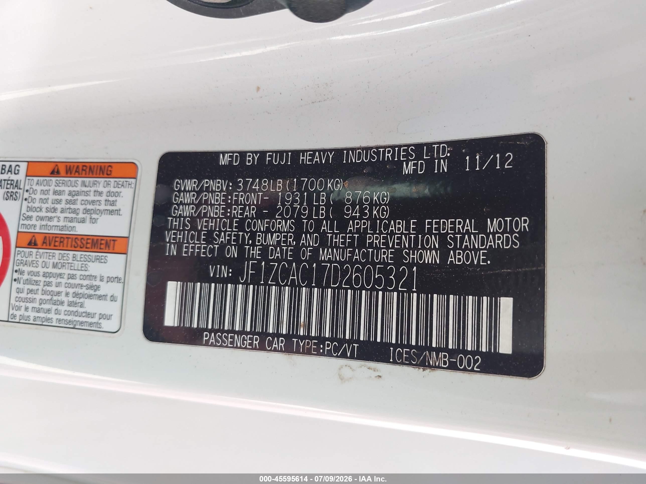 2013 Subaru Brz Limited White vin: JF1ZCAC17D2605321