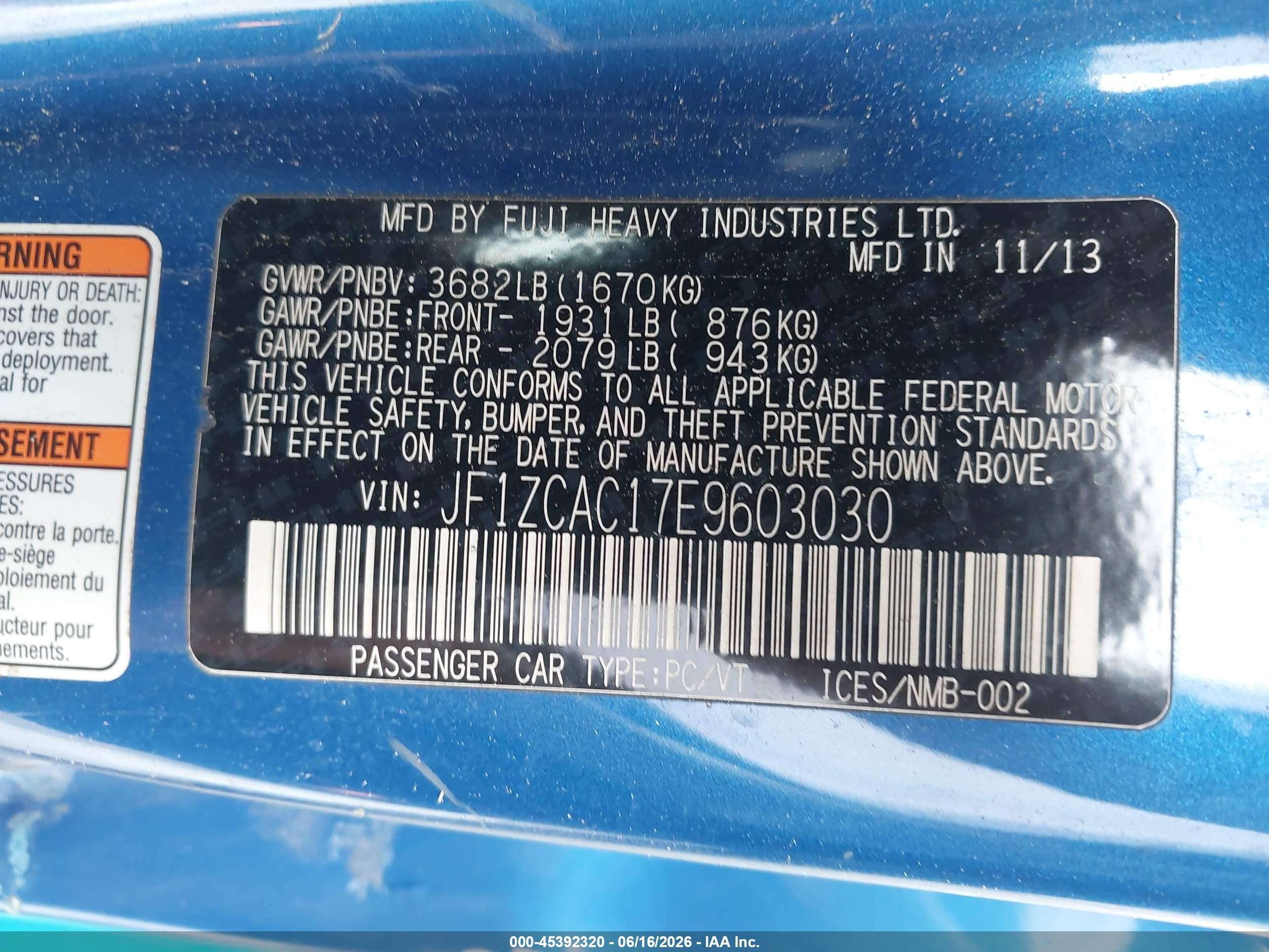 2014 Subaru Brz Limited Blue vin: JF1ZCAC17E9603030