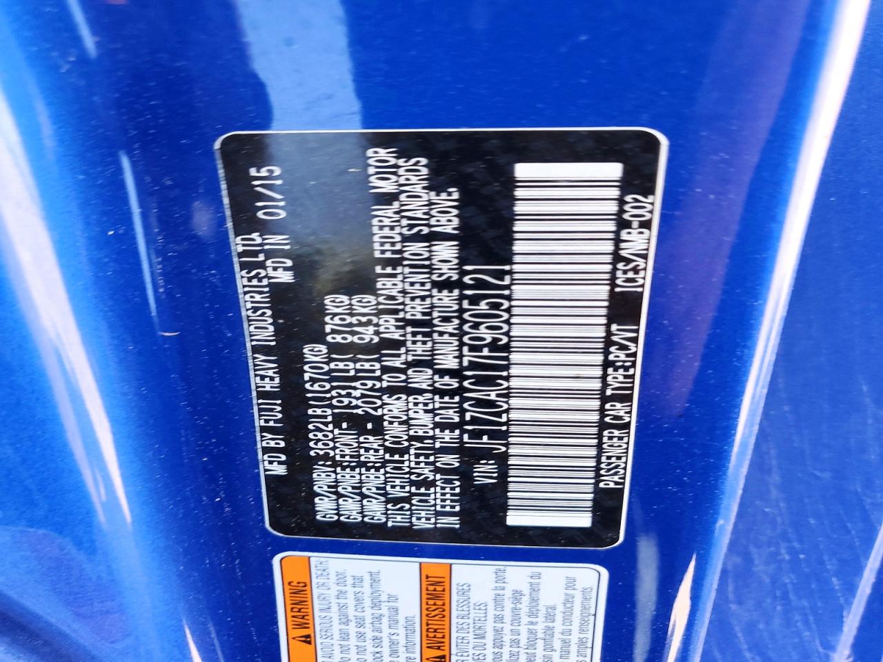 2015 Subaru Brz 2.0 Limited Blue vin: JF1ZCAC17F9605121