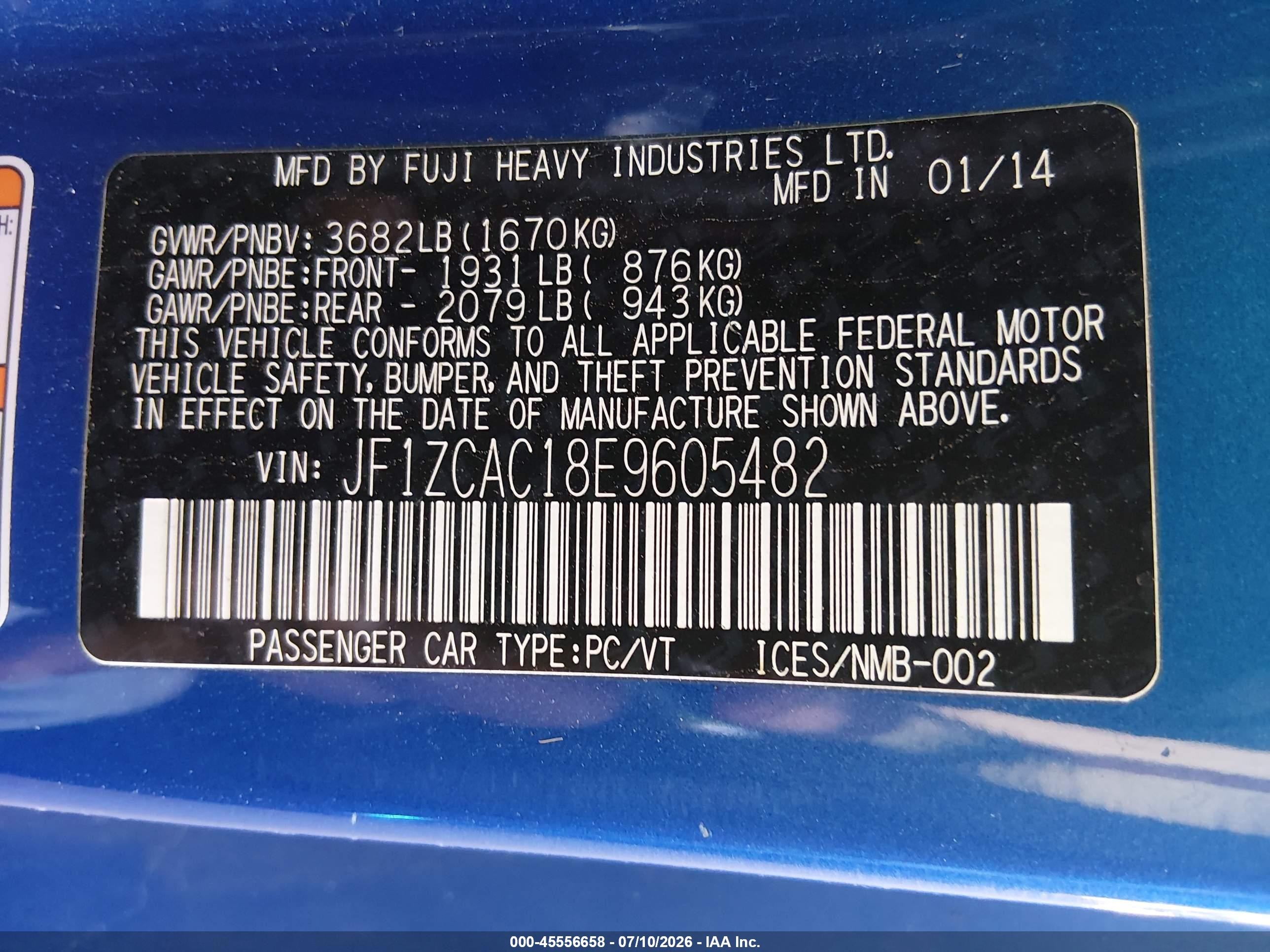 2014 Subaru Brz Limited Blue vin: JF1ZCAC18E9605482