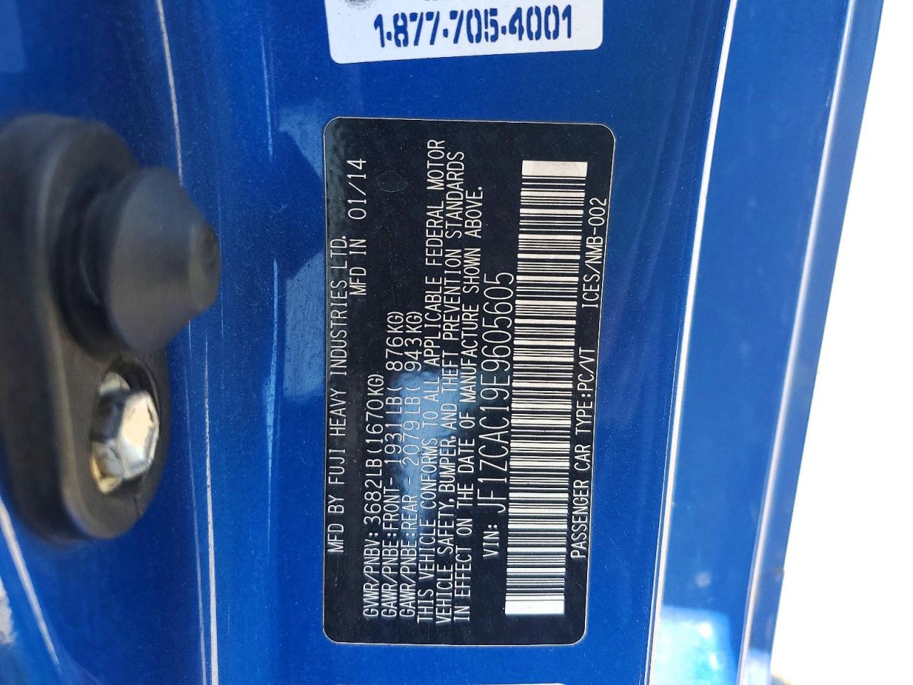 2014 Subaru Brz 2.0 Limited Blue vin: JF1ZCAC19E9605605