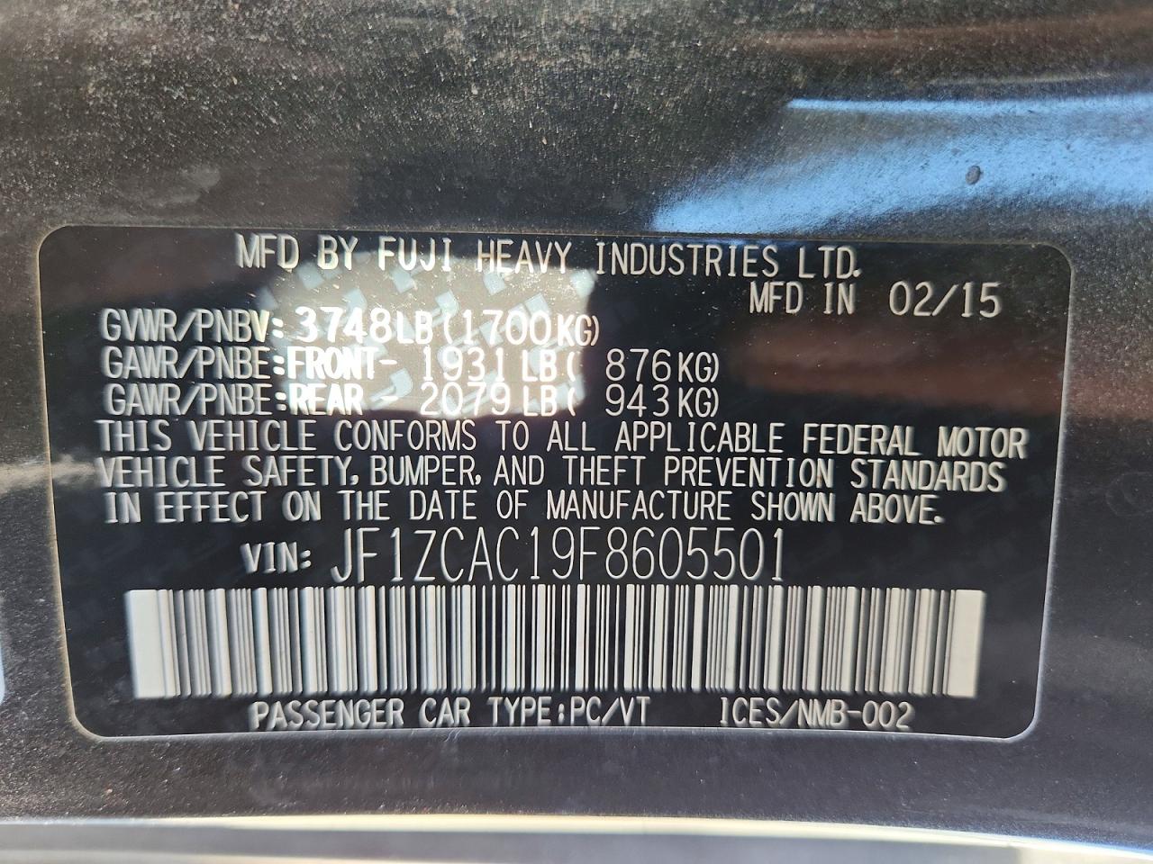 2015 Subaru Brz 2.0 Limited Charcoal vin: JF1ZCAC19F8605501