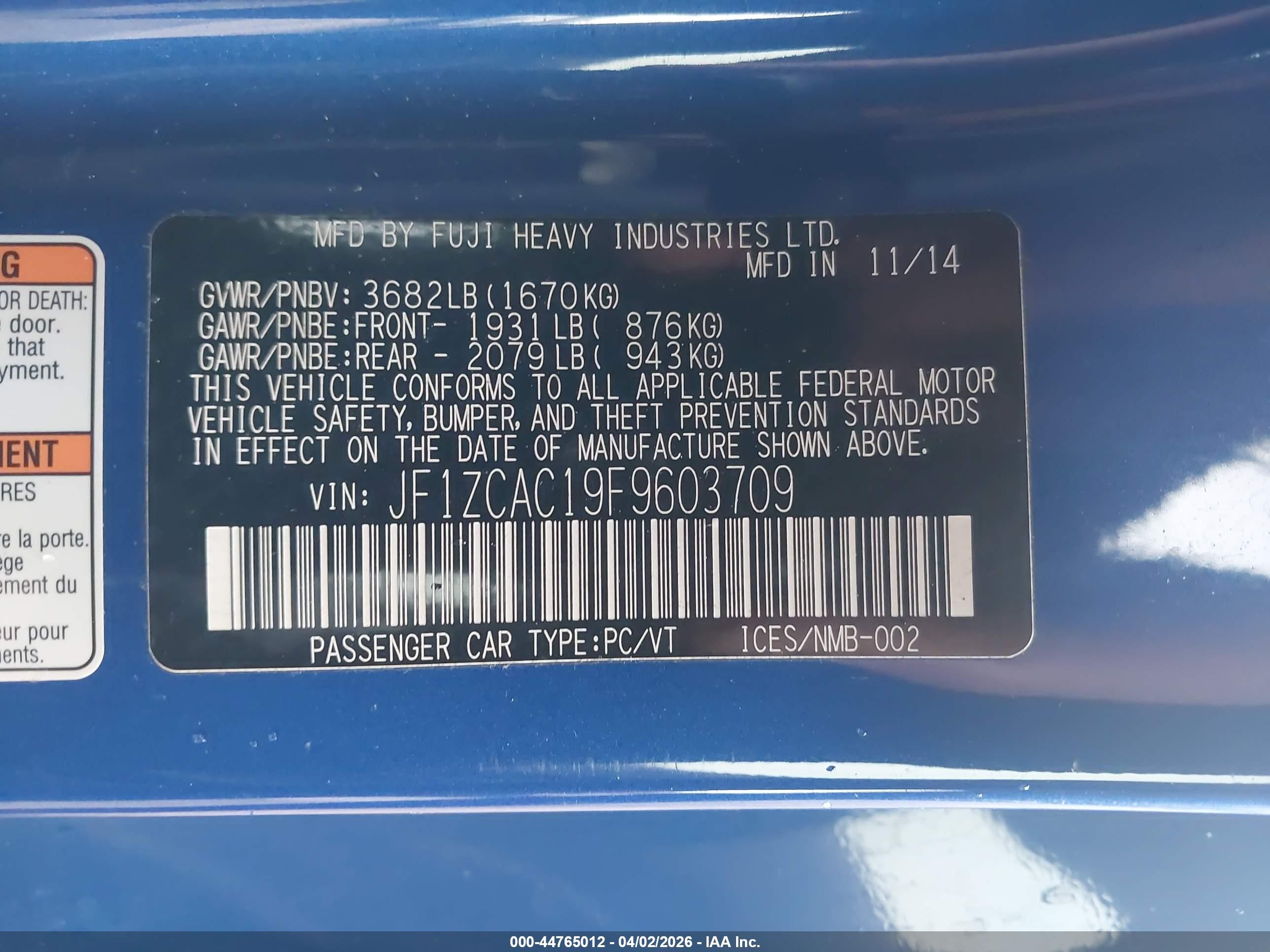 2015 Subaru Brz Limited Blue vin: JF1ZCAC19F9603709