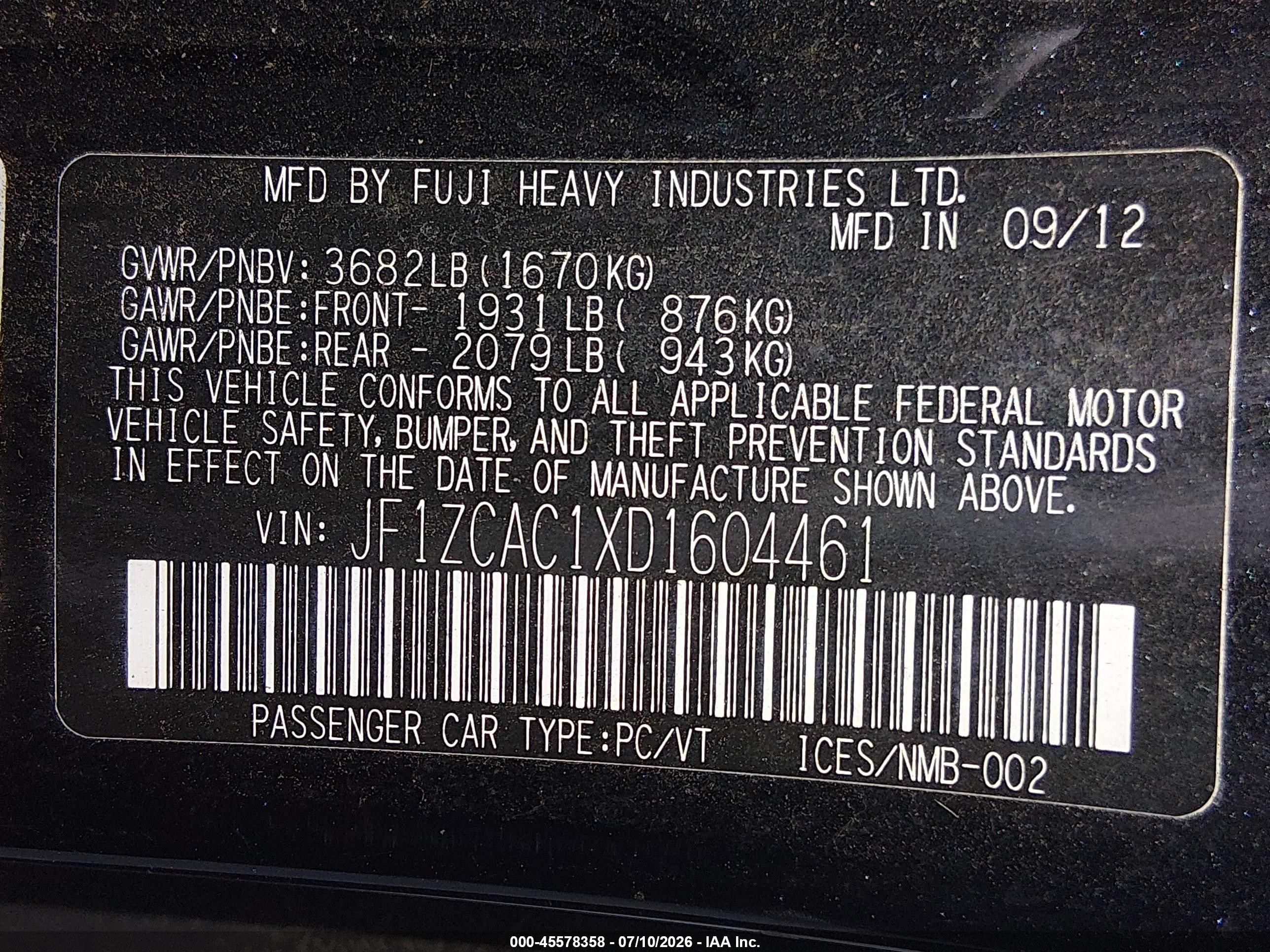 2013 Subaru Brz Limited Black vin: JF1ZCAC1XD1604461