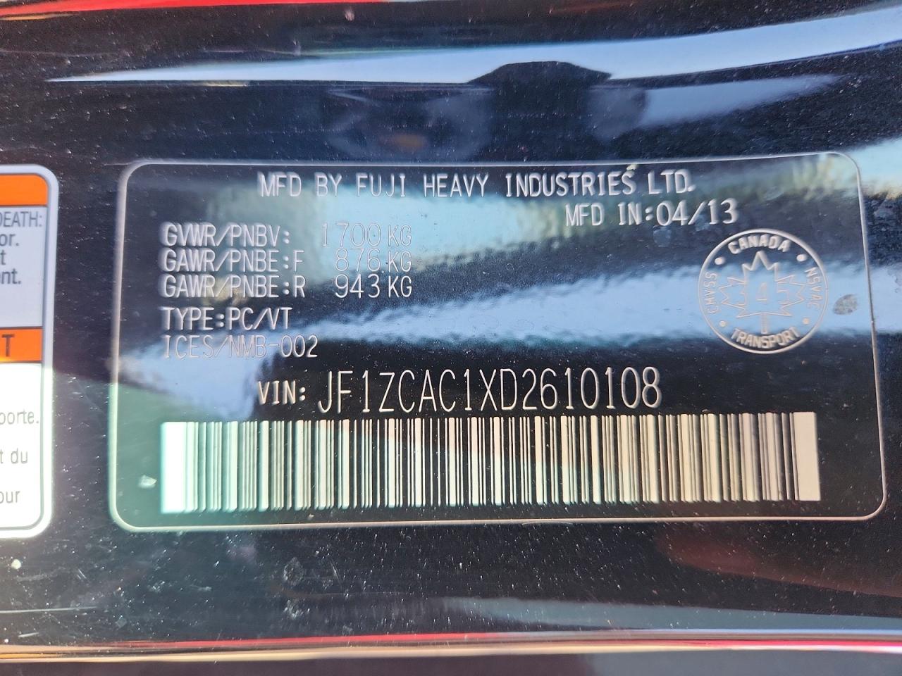 2013 Subaru Brz 2.0 Limited Black vin: JF1ZCAC1XD2610108