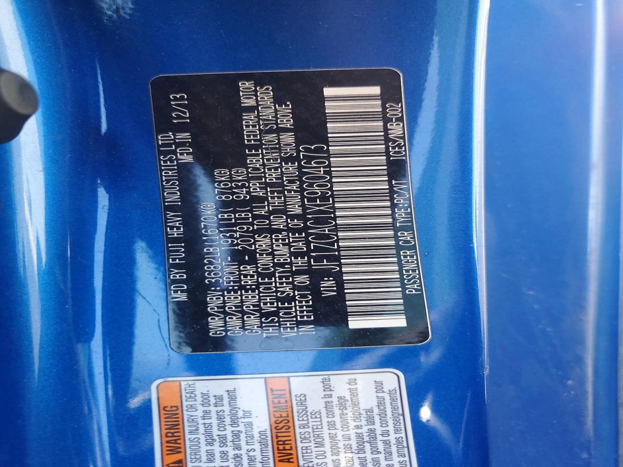 2014 Subaru Brz 2.0 Limited Синий vin: JF1ZCAC1XE9604673