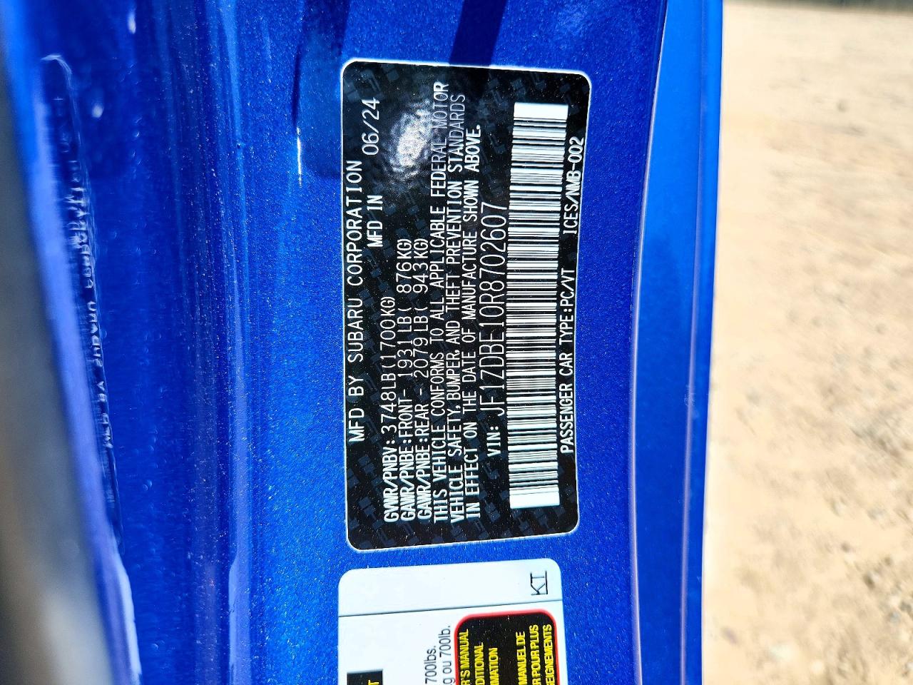 2024 Subaru Brz Limited Blue vin: JF1ZDBE10R8702607