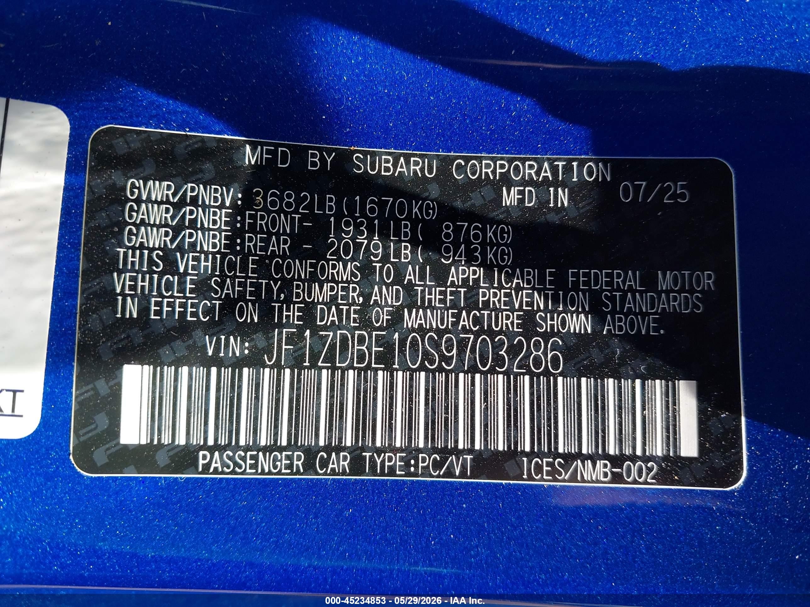2025 Subaru Brz Limited Blue vin: JF1ZDBE10S9703286