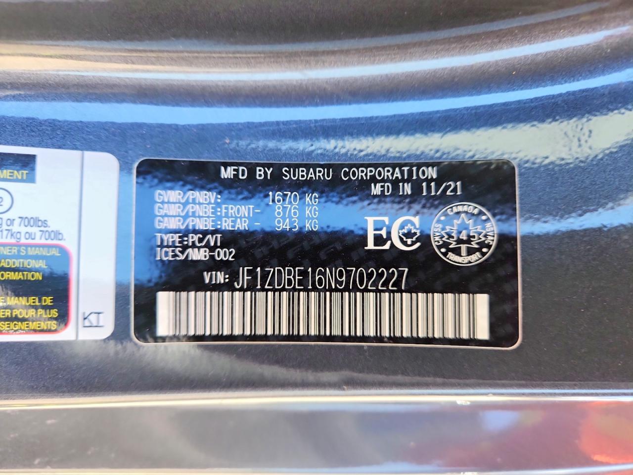 2022 Subaru Brz Limited Gray vin: JF1ZDBE16N9702227