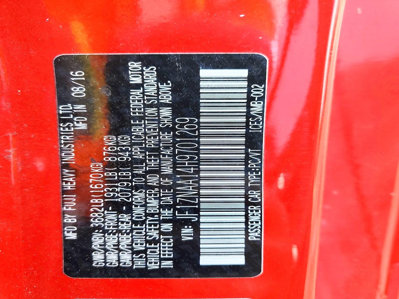 2017 Toyota 86 Base Red vin: JF1ZNAA14H9701269