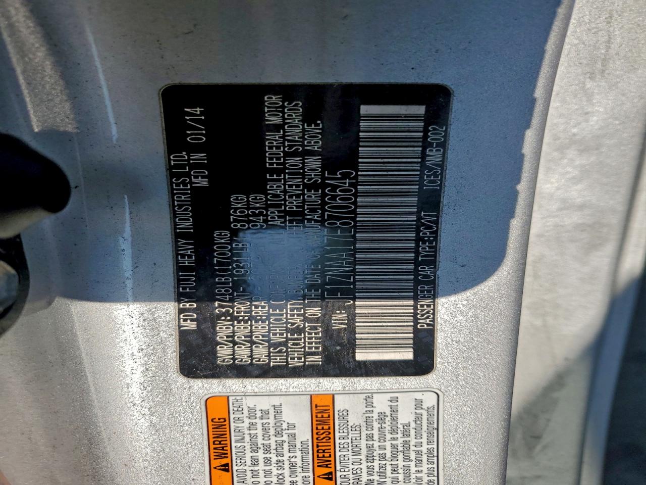 2014 Toyota Scion Fr-s Silver vin: JF1ZNAA17E8706645