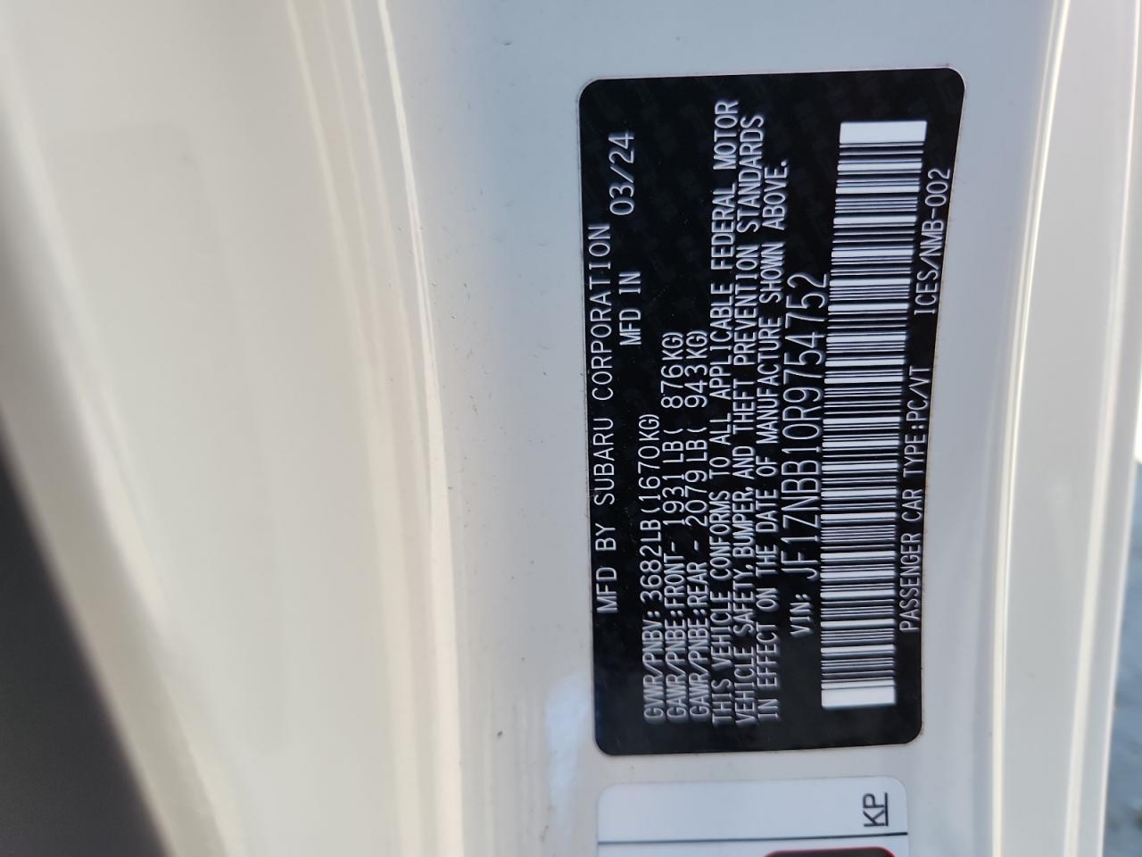 2024 Toyota Gr 86 White vin: JF1ZNBB10R9754752