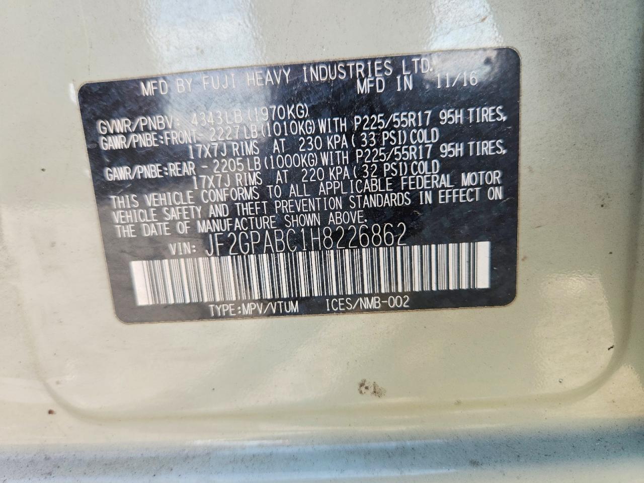 2017 Subaru Crosstrek Premium Cream vin: JF2GPABC1H8226862