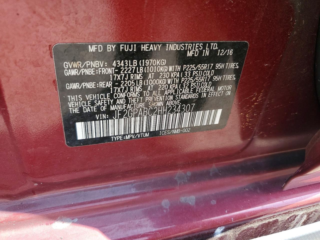 2017 Subaru Crosstrek Premium Burgundy vin: JF2GPABC2HH234307