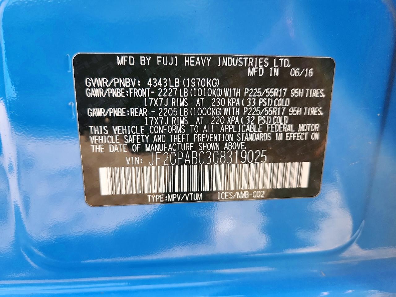 2016 Subaru Crosstrek Premium Blue vin: JF2GPABC3G8319025