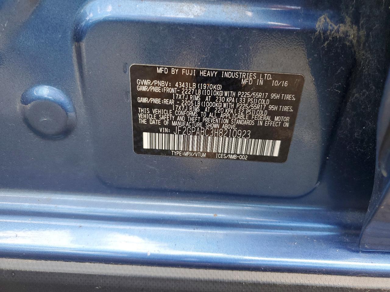 2017 Subaru Crosstrek Premium Blue vin: JF2GPABC3H8210923
