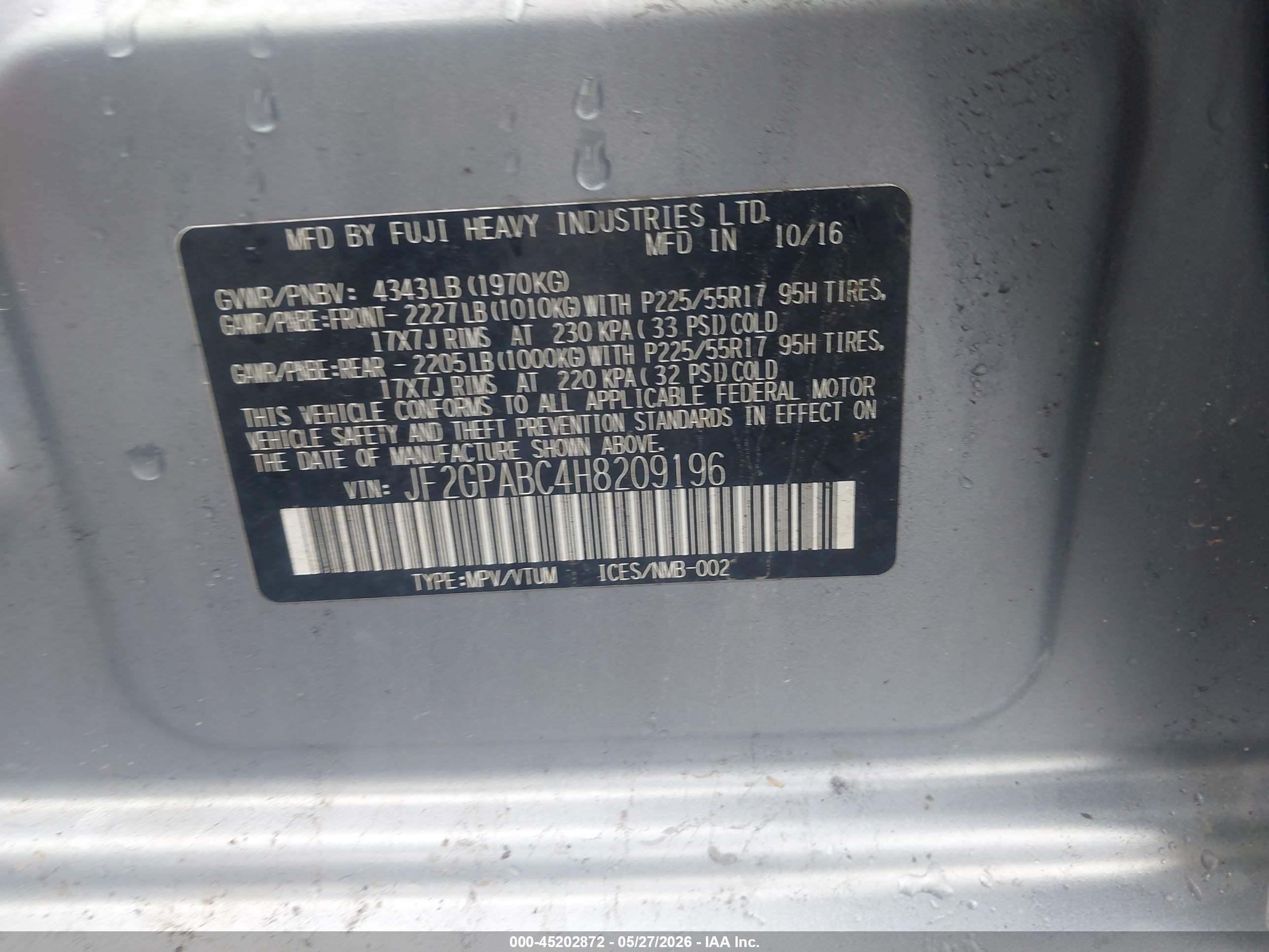 2017 Subaru Crosstrek 2.0i Premium Серебряный vin: JF2GPABC4H8209196