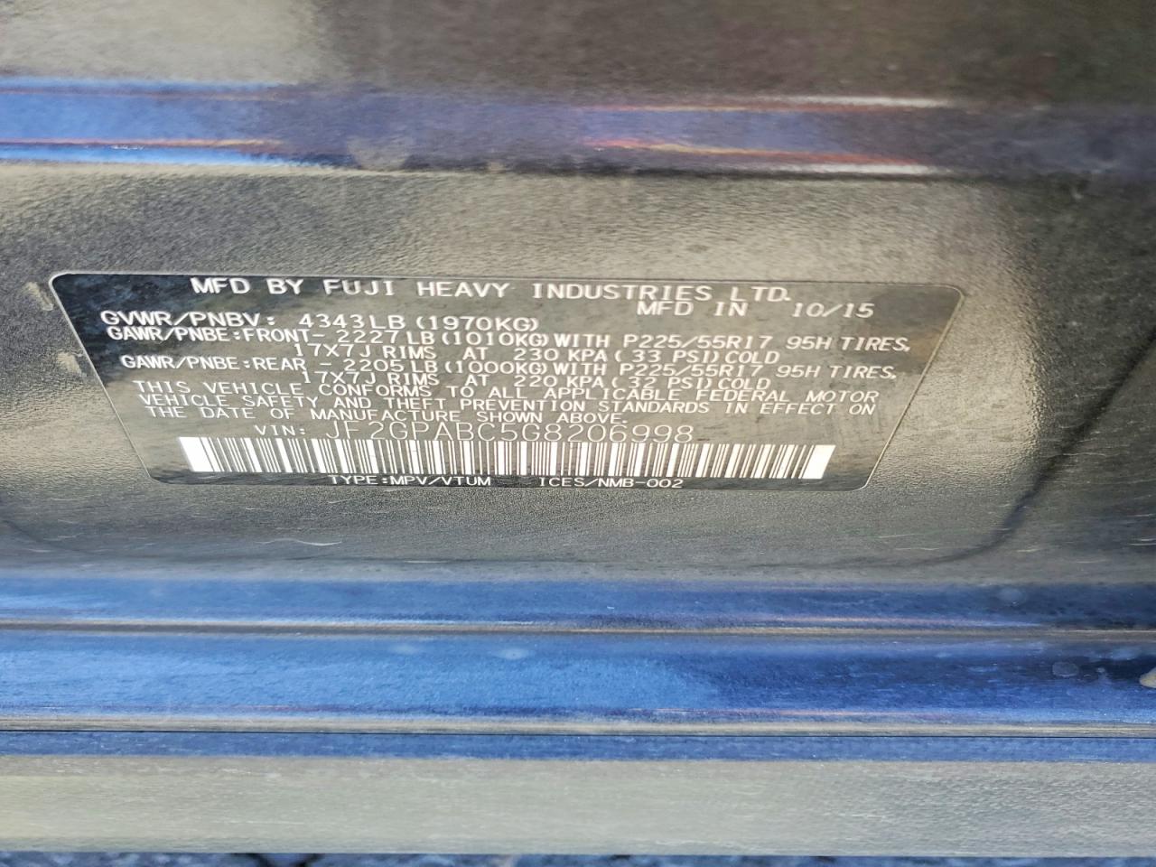 2016 Subaru Crosstrek Charcoal vin: JF2GPABC5G8206998