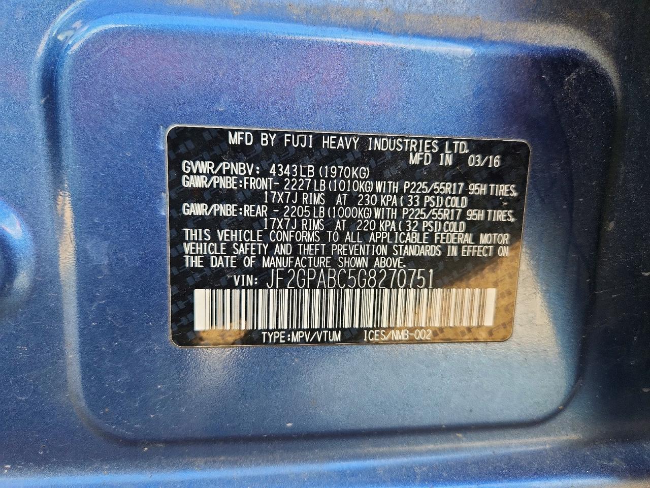 2016 Subaru Crosstrek Premium Blue vin: JF2GPABC5G8270751