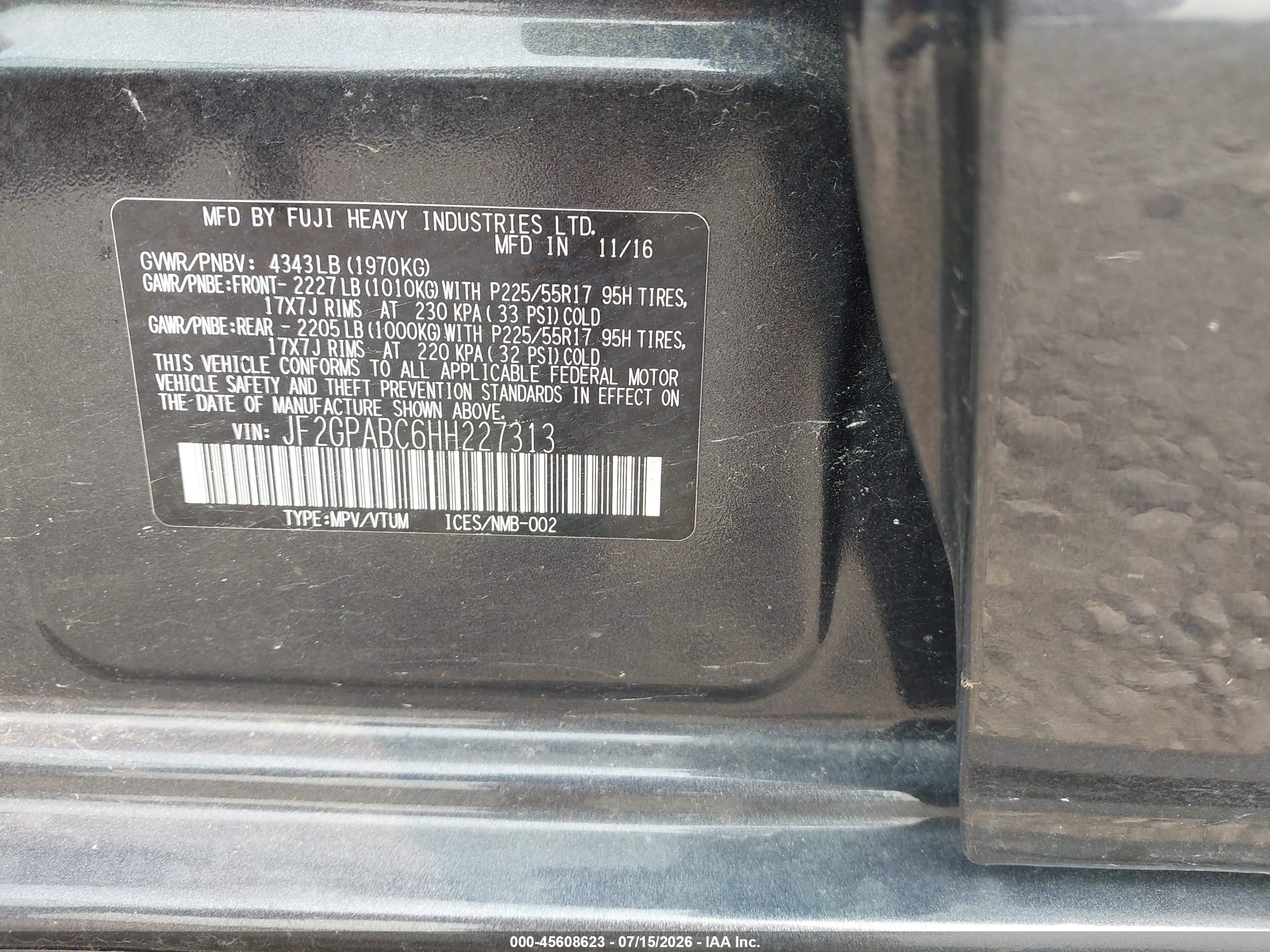 2017 Subaru Crosstrek 2.0i Premium Серый vin: JF2GPABC6HH227313