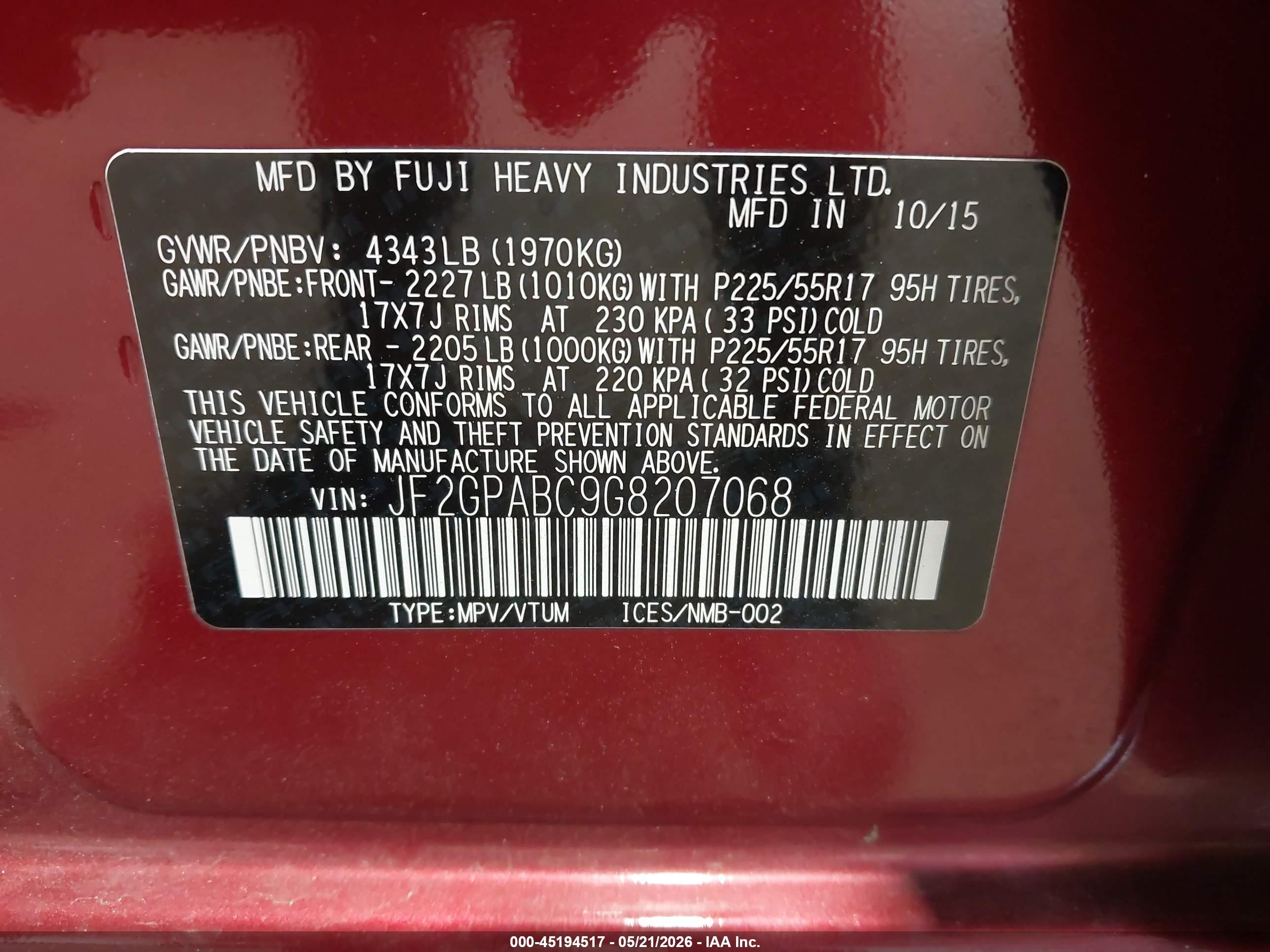 2016 Subaru Crosstrek 2.0i Premium Burgundy vin: JF2GPABC9G8207068
