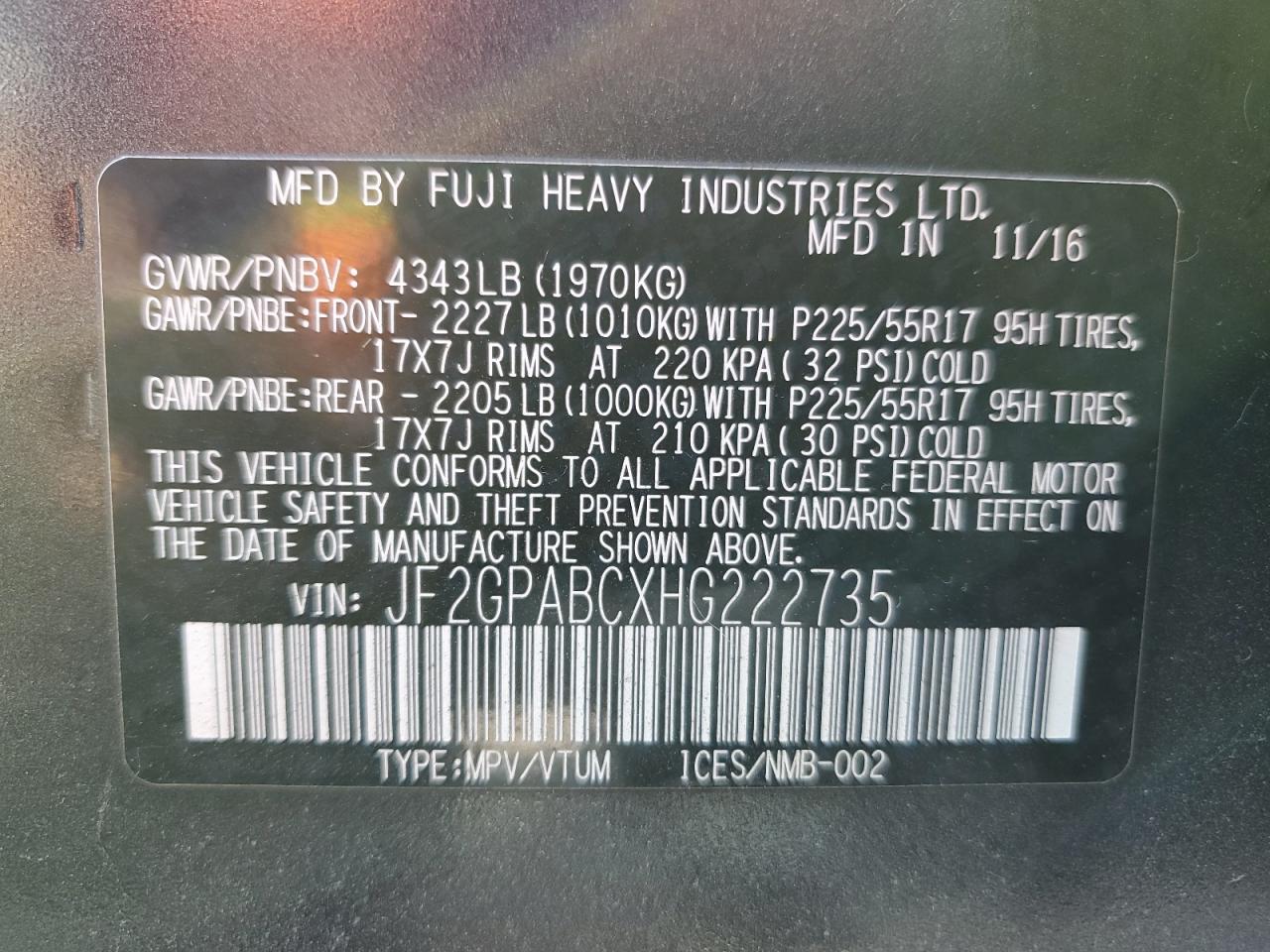 2017 Subaru Crosstrek Premium Charcoal vin: JF2GPABCXHG222735