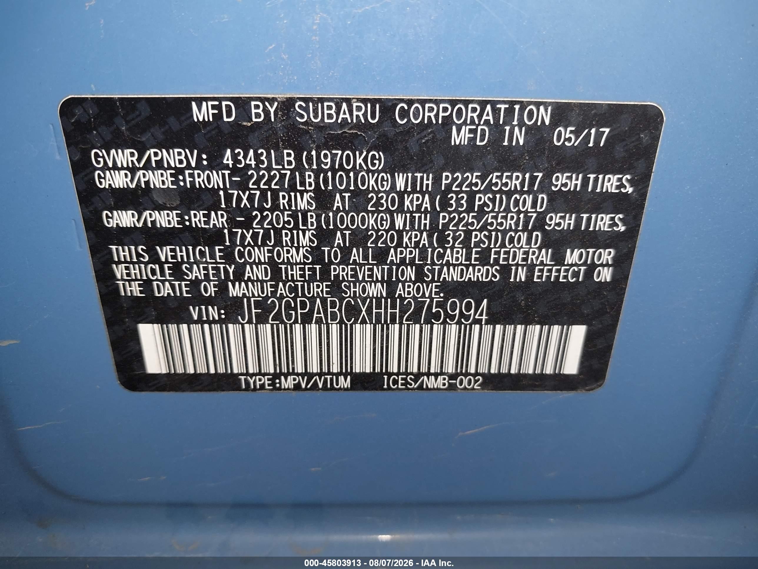 2017 Subaru Crosstrek 2.0i Premium Blue vin: JF2GPABCXHH275994