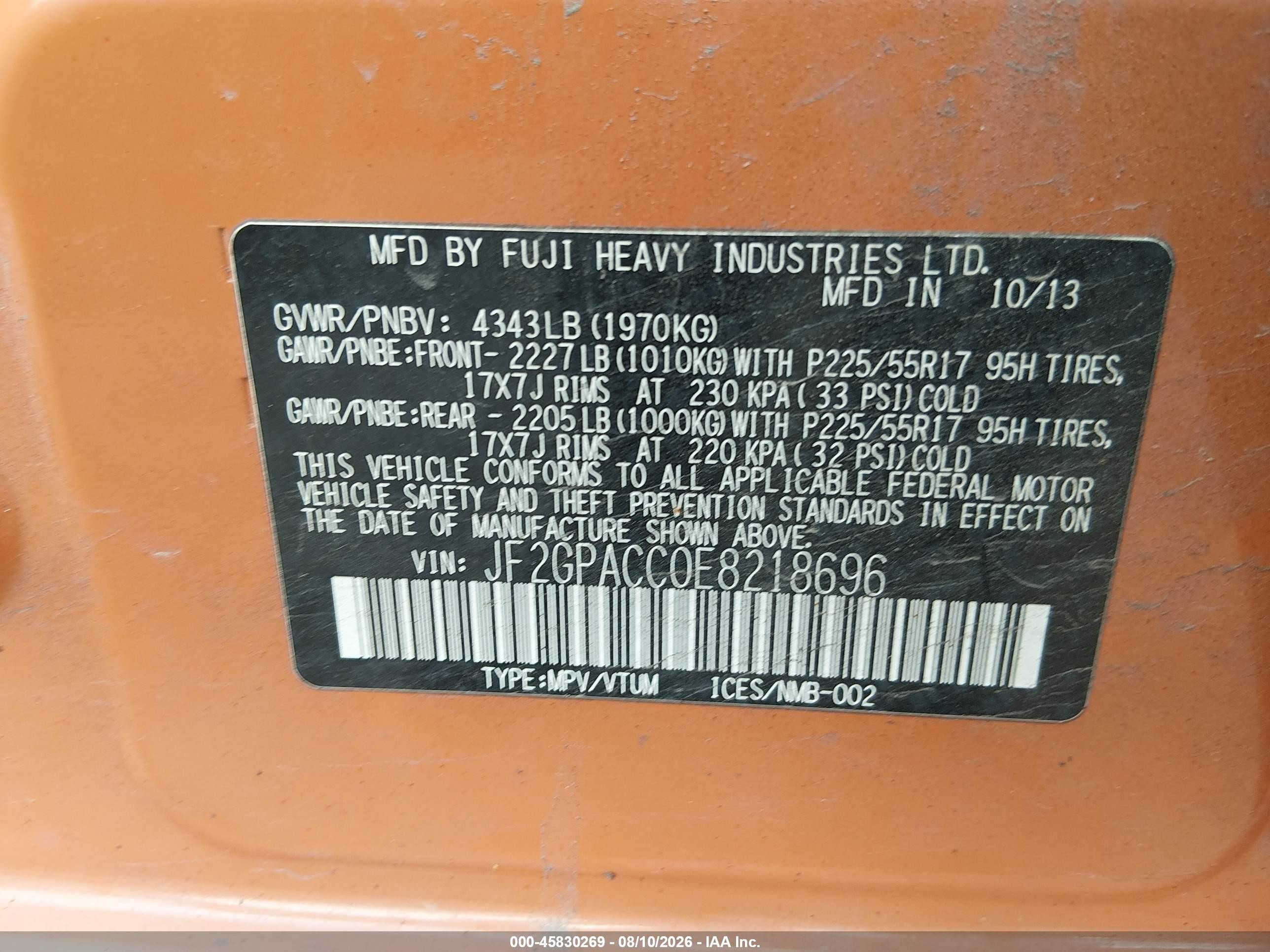 2014 Subaru Xv Crosstrek 2.0i Premium Orange vin: JF2GPACC0E8218696