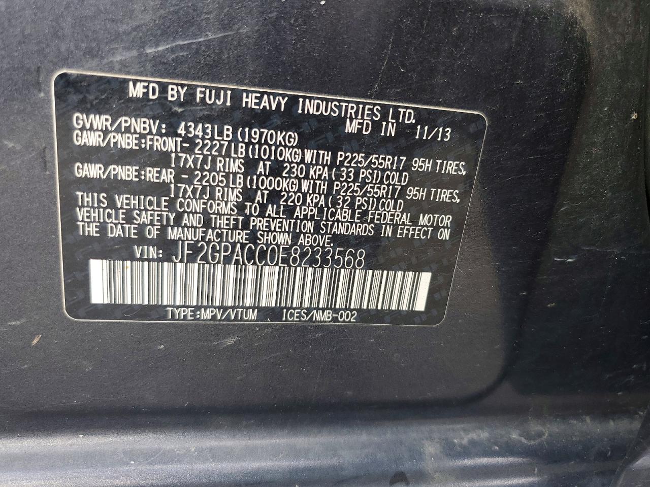 2014 Subaru Xv Crosstrek 2.0 Premium Gray vin: JF2GPACC0E8233568