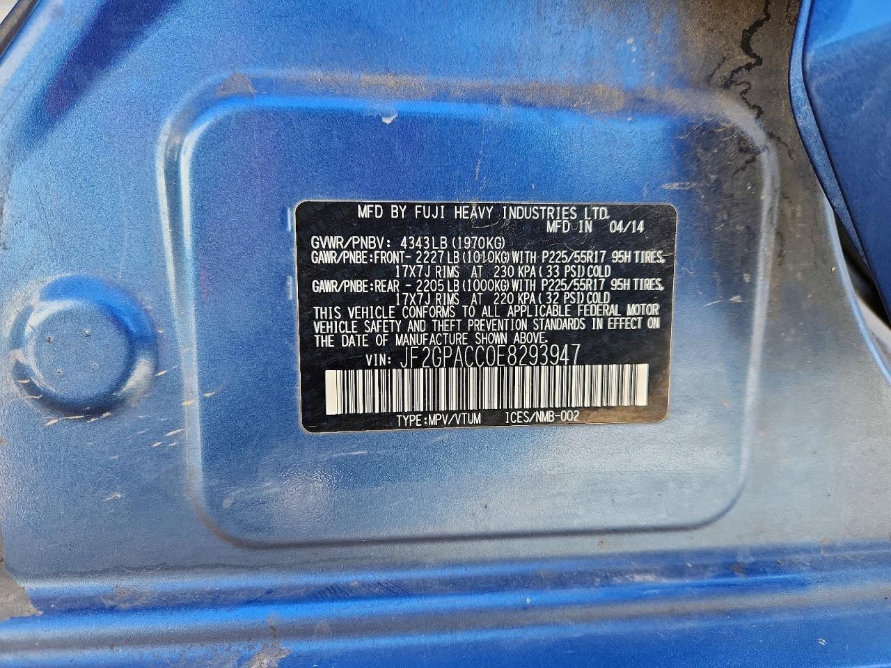 2014 Subaru Xv Crosstrek 2.0 Premium Blue vin: JF2GPACC0E8293947