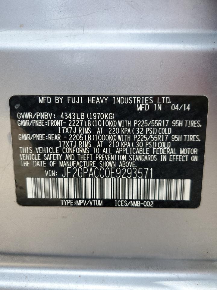 2014 Subaru Xv Crosstrek 2.0 Premium Silver vin: JF2GPACC0E9293571