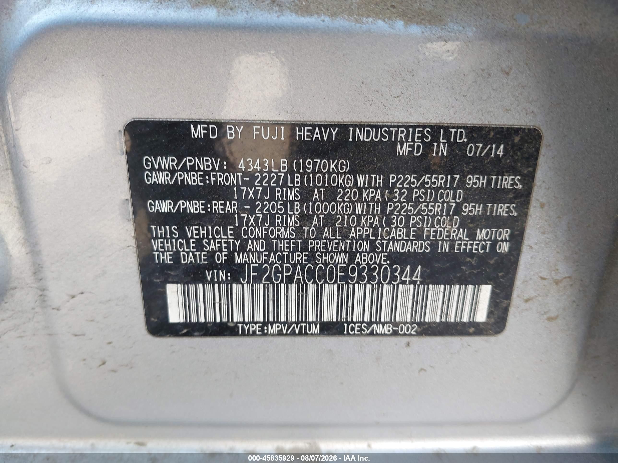 2014 Subaru Xv Crosstrek 2.0i Premium Silver vin: JF2GPACC0E9330344