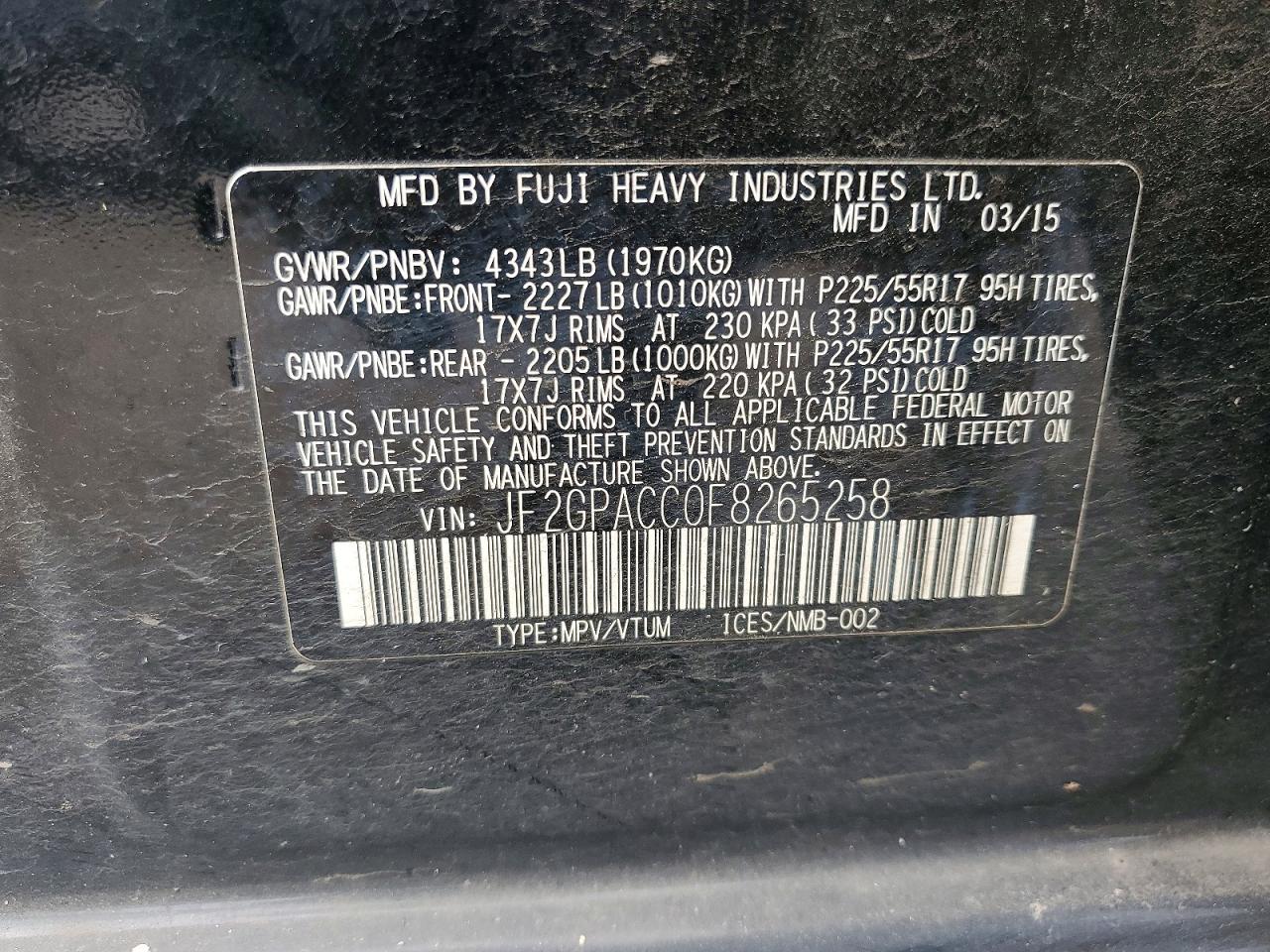 2015 Subaru Xv Crosstrek 2.0 Premium Black vin: JF2GPACC0F8265258