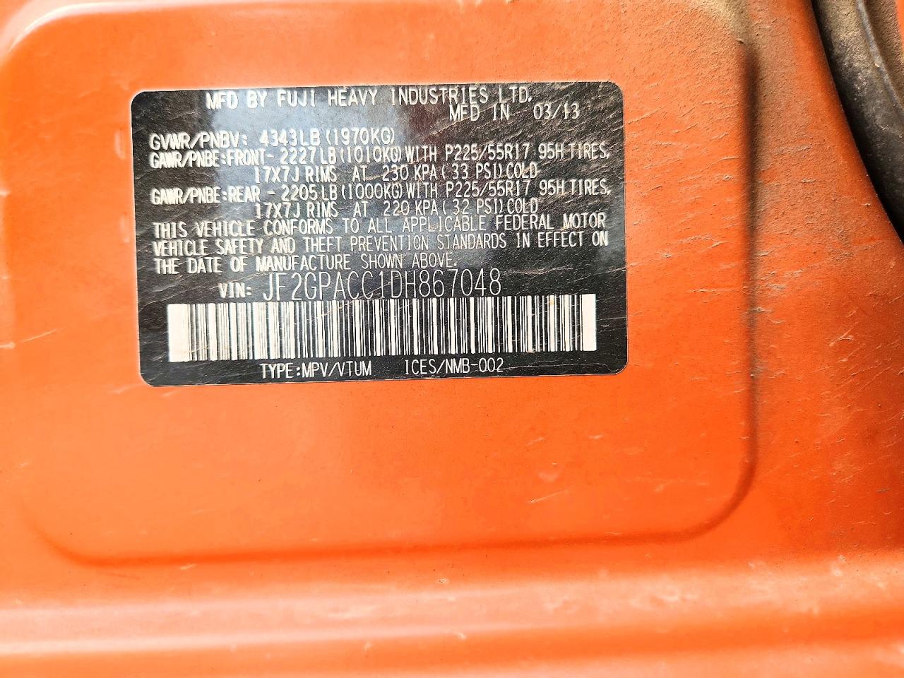2013 Subaru Xv Crosstrek 2.0 Premium Orange vin: JF2GPACC1DH867048