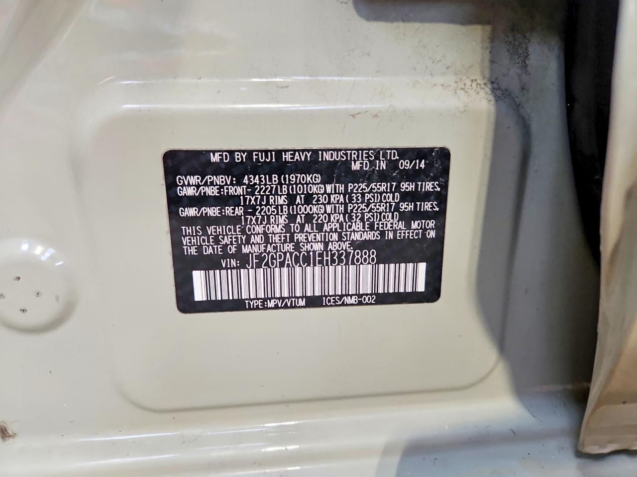 2014 Subaru Xv Crosstrek 2.0 Premium Beige vin: JF2GPACC1EH337888