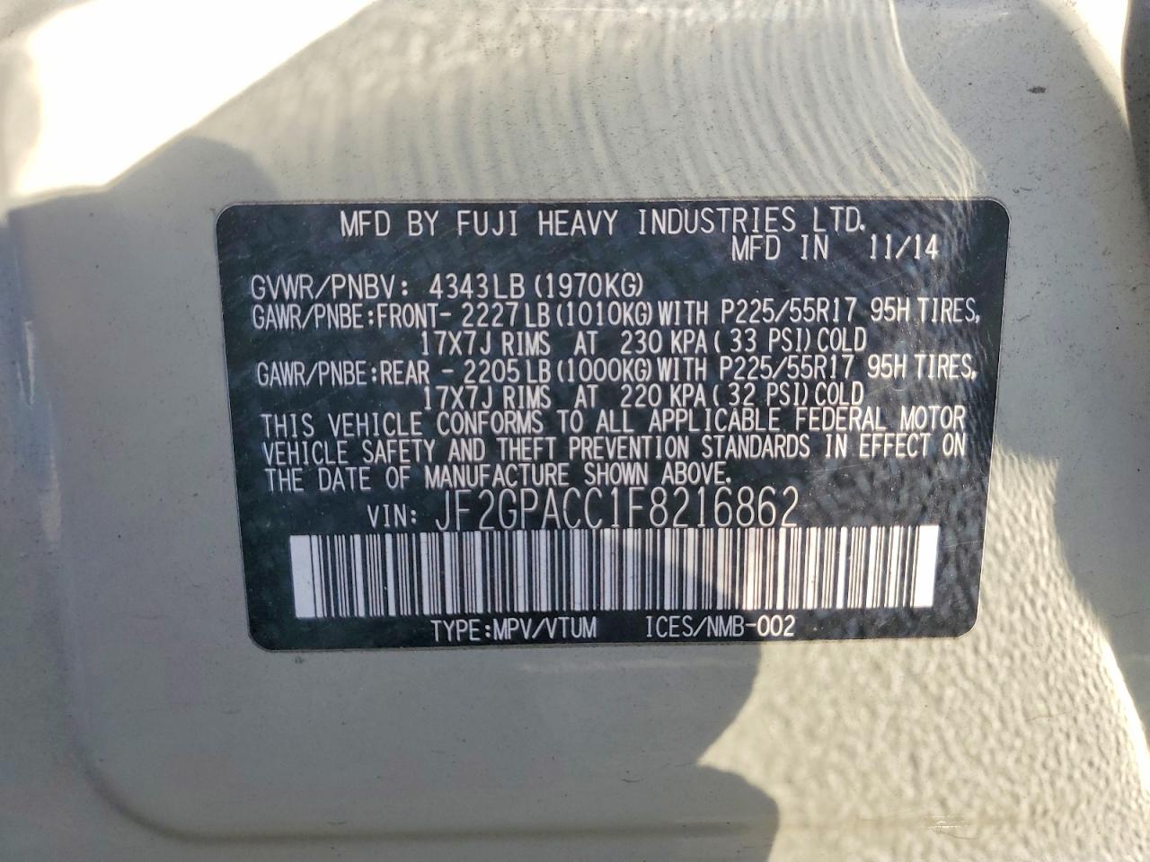 2015 Subaru Xv Crosstrek Beige vin: JF2GPACC1F8216862