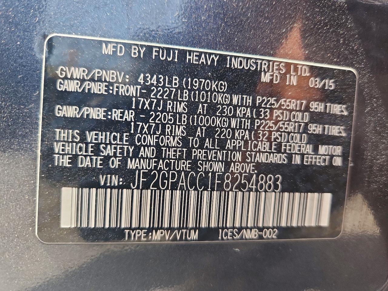 2015 Subaru Xv Crosstrek 2.0 Premium Gray vin: JF2GPACC1F8254883