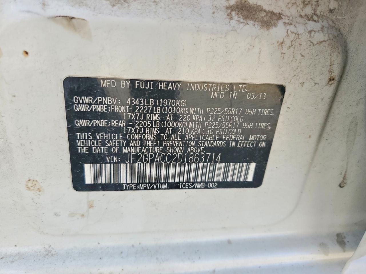 2013 Subaru Xv Crosstrek 2.0 Premium Белый vin: JF2GPACC2D1863714