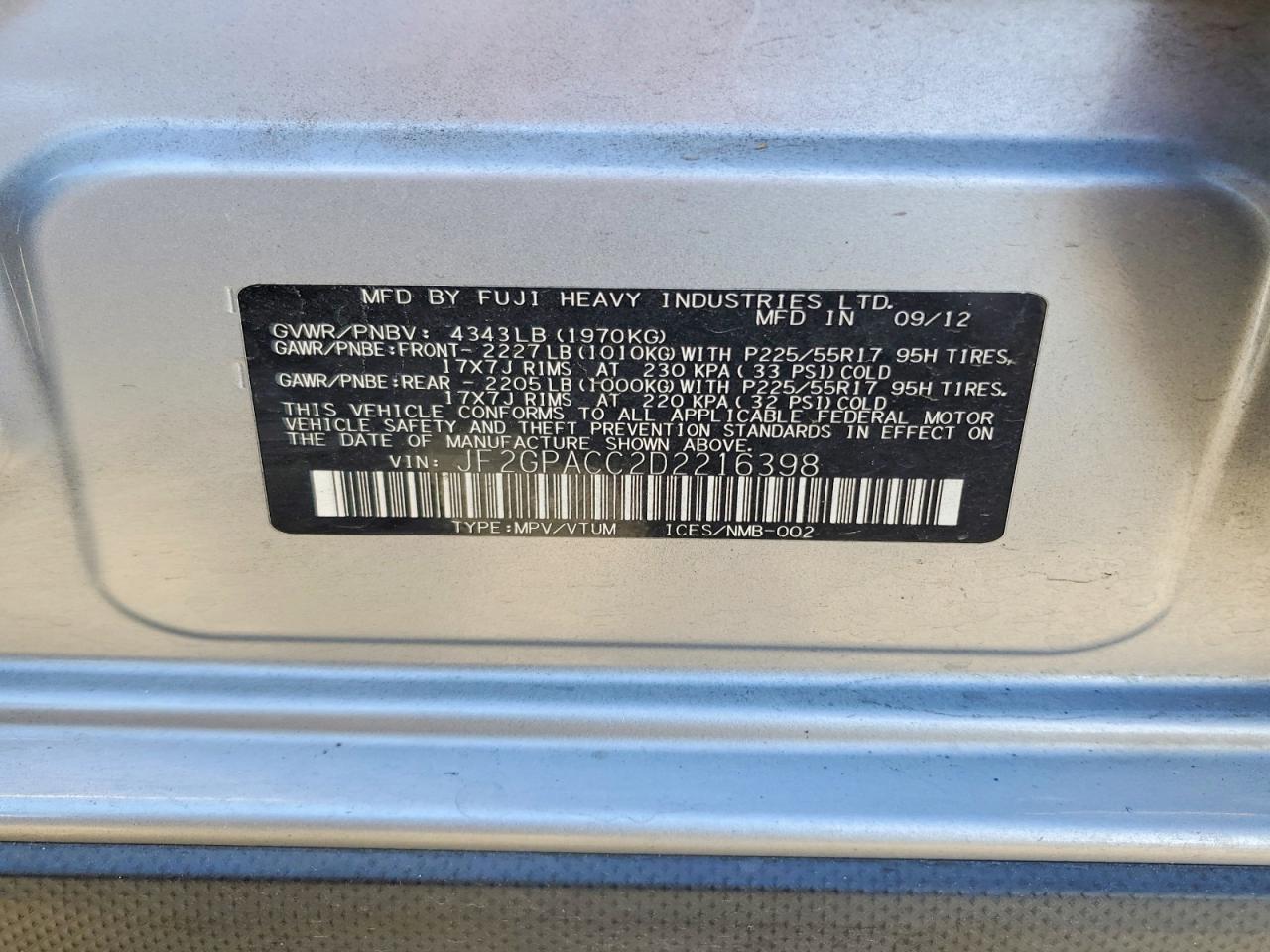 2013 Subaru Xv Crosstrek 2.0 Premium Silver vin: JF2GPACC2D2216398
