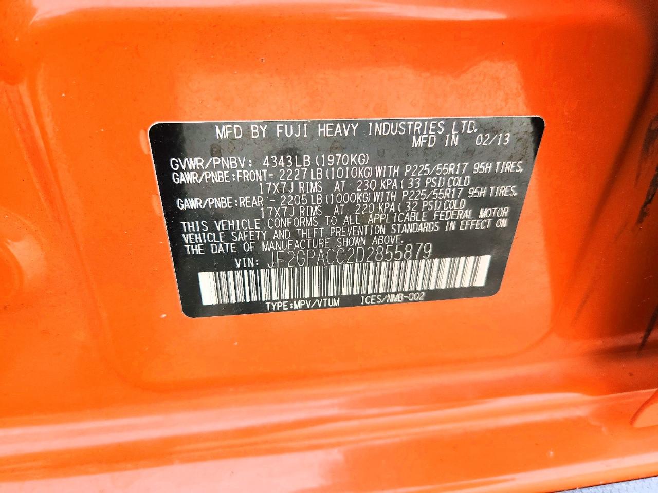 2013 Subaru Xv Crosstrek 2.0 Premium Orange vin: JF2GPACC2D2855879